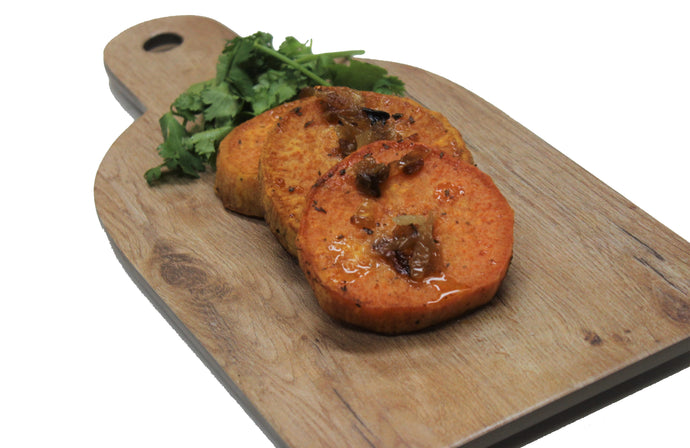 Sweet potato medallions with caramelized onions made by Ely's Fine Foods